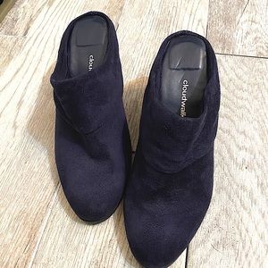 Blue suede mules